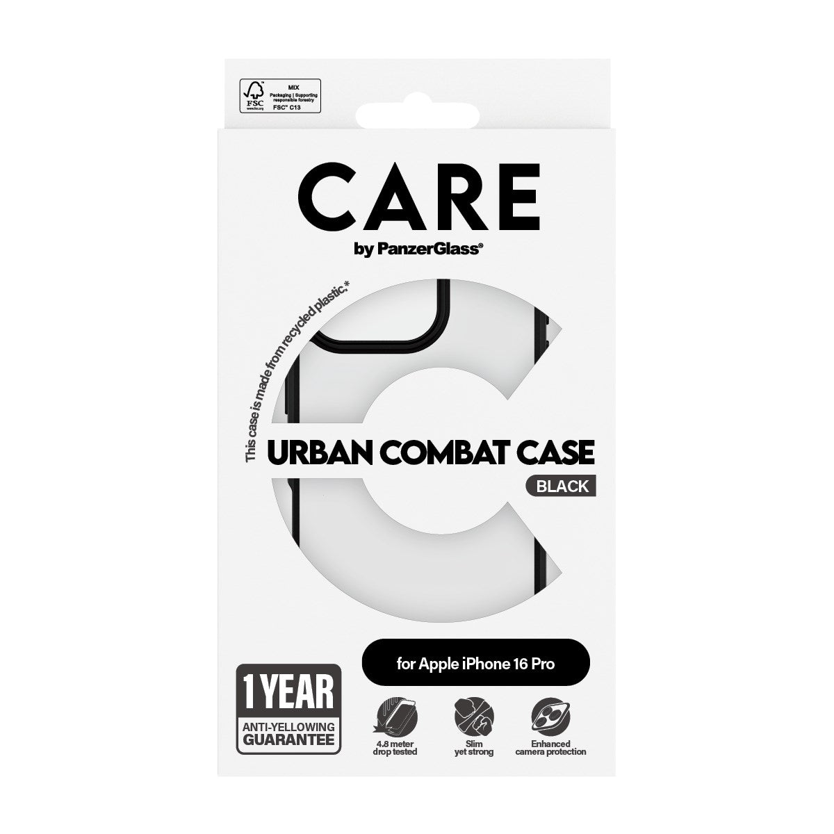 CARE by PanzerGlass® Urban Combat Case Transparent w. Black Frame iPhone 16 Pro